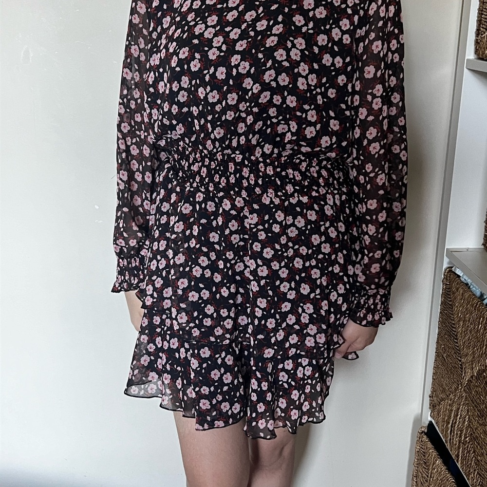 Zara Black Floral Long Sleeve Dress